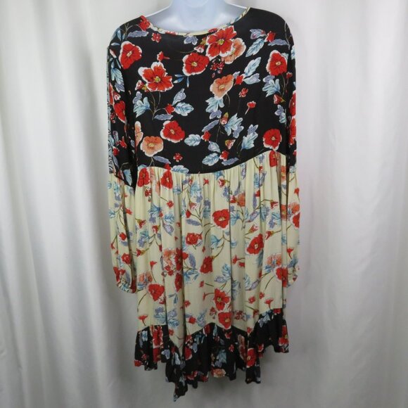 Patrons of Peace Peasant Dress Size L Floral  Boho Flowy Flounce Hem Red Black - Picture 9 of 14